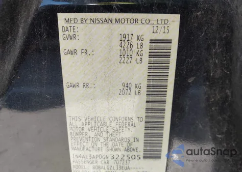 2016 Nissan Altima 2.5/2.5 S/2.5 Sl/2.5 Sr/2.5 Sv из США, поврежденный, VIN 1N4AL3AP0GN322505